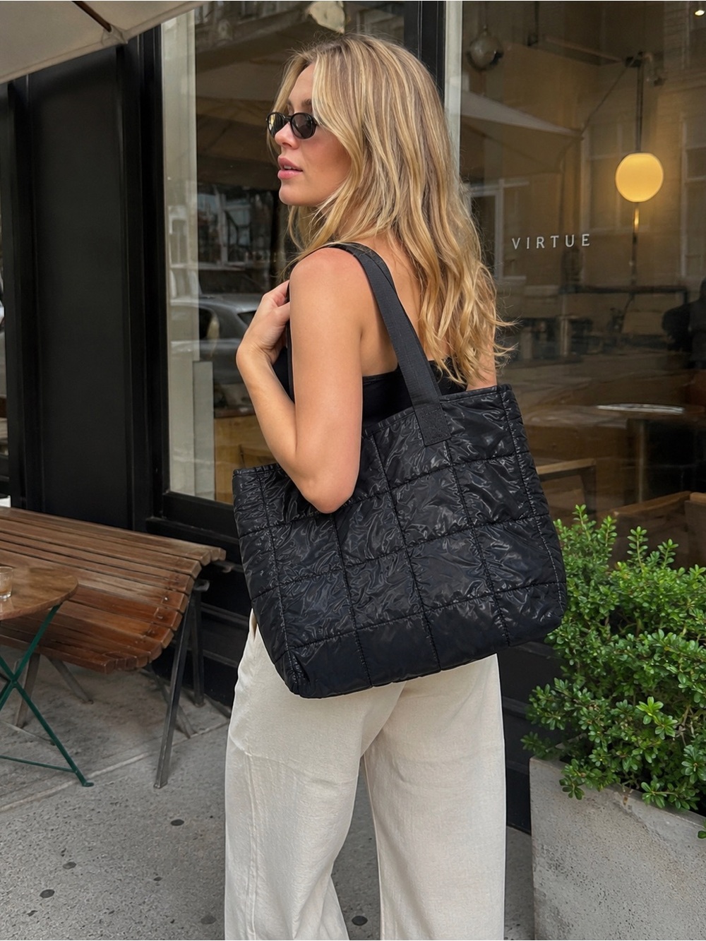 Black Quilted Tote Bag - Unbranded